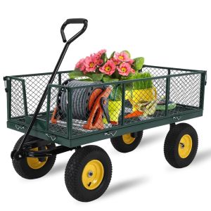 Unicorn Heavy Duty Garden Cart on Wheels Full Steel Utility Wagon Flatbed Trolley for Gardening Camping Outdoor Use