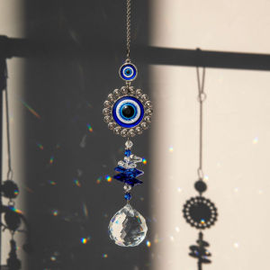 Crystal Door Window Decoration Handmade Crystal Prism Suncatcher Craft Turkish Blue Evil Eye Amulet Rear View Mirror