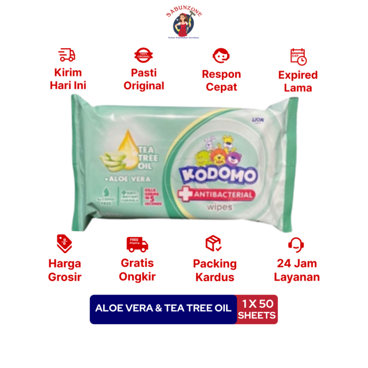Tisu Basah Kodomo Baby Wipes Anti Bacterial Hijau 1 Pcs 50 sheets