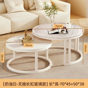 {SG Sales} Coffee Table Light Luxury Cream Style Round Tea Table Stone Plate Coffee Table Small Apartment Living Room Home Tea Table Coffee Table With Storage Drawer Coffee Desk