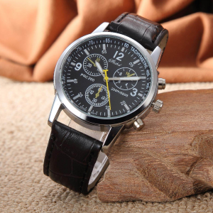 New Mens Leather Strap Watch Decoration Three Eyes Casual Fashion Quartz Watch Sport Watch