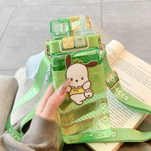 520ML Sanrio Kid Water bottle tritan Plastic Straw Creative Double Drinking Kuromi Melody BPA Free Student Square cup