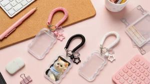 3 Photo card holder keychain , Cute millennial kpop photo case