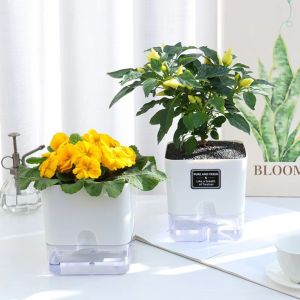 INVADER Plastic Material Self Watering Plant Pot ic Design Double-deck Structure Lazy Plant Pot Portable Self-absorbent System Self-absorbent Flowerpot Garden Use