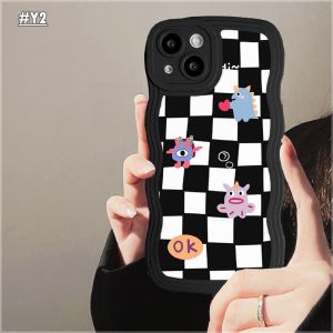 (Lokal Ready) Xinyu Casing hp OPPO Reno 8T 4G Reno 6 5G Reno 5 Reno 5F Reno 4F Gaya Elemen Plaid Pinggir Gelombang Kartun Monster kecil Kotak Telepon Wavy Softcase