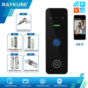 RAYKUBE Smart Video Intercome Access Control System Kit With Wifi Tuya Fingerprint Keypad Controller Electric Magnetic Locks