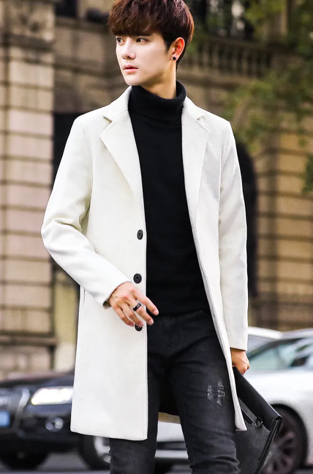 FAVOCENT New Men Woolen Coats Korean Fashion Slim Winter Overcoat