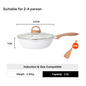 Jeetee 24ซม.28ซม.32ซม.ไม่ติดหินหินอ่อนกระทะลึกกระทะปรุงอาหารน้ำมันน้อยจำเป็นเหมาะสำหรับการเหนี่ยวนำและเตาแก๊ส