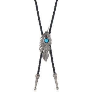 สร้อยคอจี้เทอร์คอยซ์นกวินเทจโซ่ยาวโบโลสำหรับผู้ชายผู้หญิงแบตเตอรี่ลิเทียมโลหะผสมสังกะสี