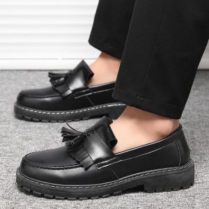 Mens Loafer Shoes Korean Fashion Business Leather Shoes Heightened Thick Sole Formal Leather Shoes
