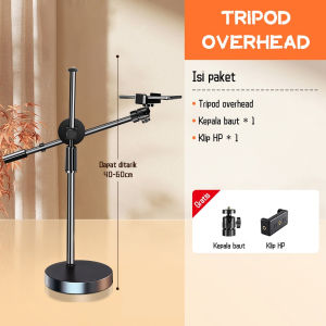 DL Overhead Phone Stand + Led Lampu Stand Holder Phone Holder Bracket 360° Lampu Fotografi