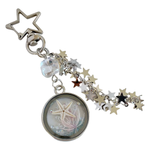Unique Sea Themed Key Holder Combining Handmade Glass Pendant and Real Marine Elements for Personalized Fashion