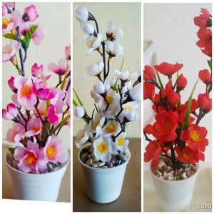 Bunga Sakura Plastik - Bunga Hias - Tanaman Artificial Lengkap Dengan Rumput Sintetis