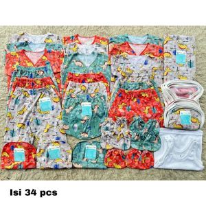 Paket perlengkapan baju bayi printing Dino SNI 34pc promo 9.9