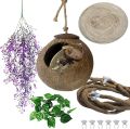 Crested Gecko Coconut Hide Natural Lizard Coco Hut Reptile Hanging Nest Flexible Vine Habitat Decoration Bearded Dragon Terrarium Accessories for Tortoise Chameleon Snake Spider. 