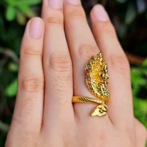 แหวน กำไล พญานาค 7เศียร ทอง ตาฝังพลอย ฟรีไซด์ ปรับได้ ใส่ได้ทุกไซด์ งานหุ้มทองแท้หนา 5 ไมครอนไม่ลอกไม่ดำ ผ่านพิธีแล้ว