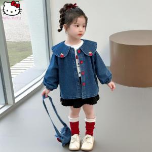 Christmas Gift Halloween Cartoon Hello Kitty Cowboy Coat Sanrio Spring Fall New Girl Clothing Outwears Little Girl Tops Kawaii Doll Collar Fashion Jacket