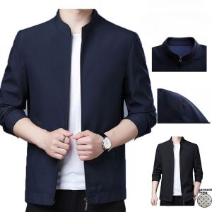 Mens slim fit casual jacket featuring a stylish stand collar and modern fashion forward design.