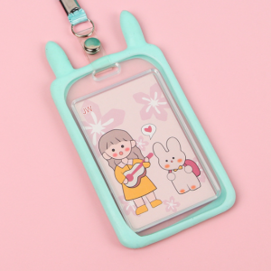 Gratis Semua - Tag Lanyard Gantungan Kartu Motif Kucing Akses MRT Busway E-Money Flazz Warna Pastel / Lanyard Kuping Id Card Tag