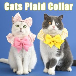 TEA7146 Cosplay Puppy Necklace Lovely Plaid Lace Fabric Pet String Bib Pet Gift Anti-Choking Dog Neckerchief Pet Accessories