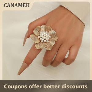 【 CANAMEK 】 Big Flowers Joint Rings For Women Vintage Metal Adjustable Ring Bridal Wedding Party Jewelry Gift