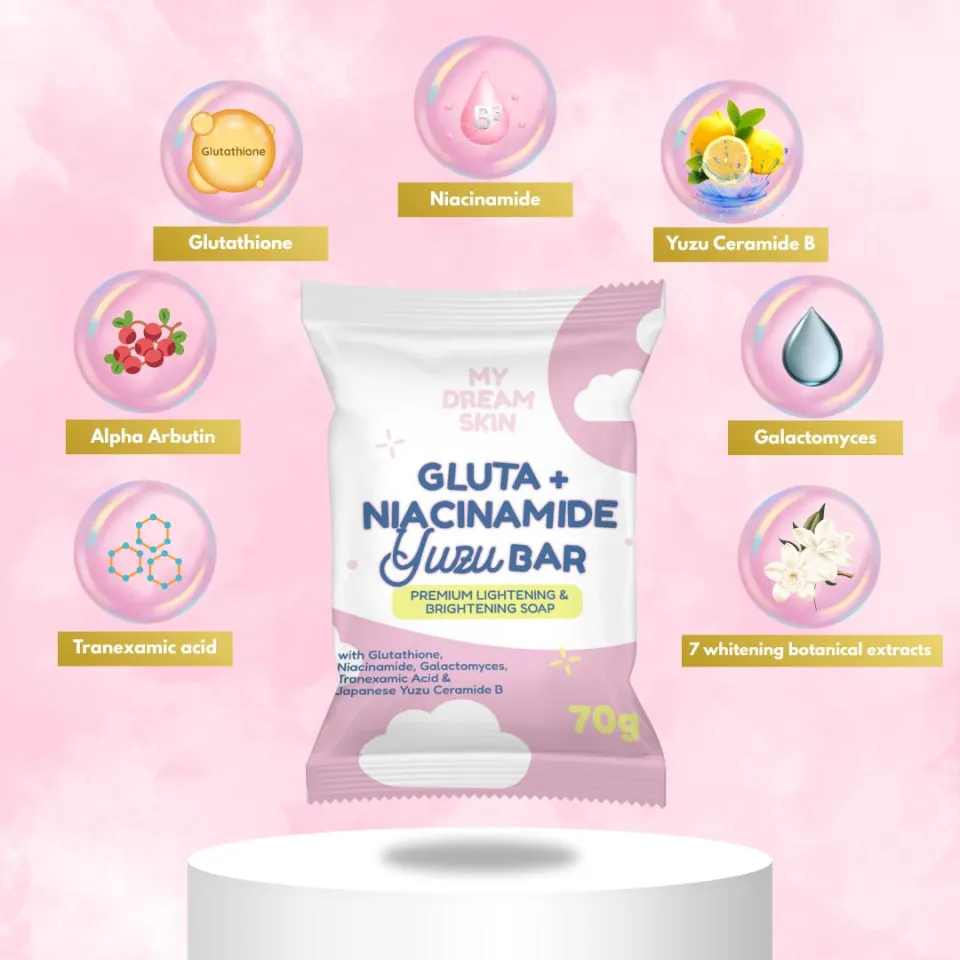 My Dream Skin Gluta + Niacinamide Yuzu Bar Premium Lightening and Brightening Soap with 12 Whitening Actives + Yuzu Ceramide B 70g - Body Care