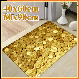 Golden Coin Doorstep Floor Mat Good Luck Pattern Decor Entrance Mat Non-Slip Doormat for Home