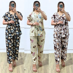 Setelan V-neck Rayon Celana Panjang Lengan Pendek Motif | Oneset V-neck Rayon LD 110cm