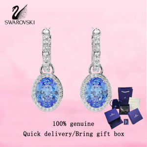 💎 Swarovski 💎 Womens fashion earrings S925 sterling silver oval cut blue crystal gemstone 5671817 Una Angelic earrings Valentines Day gift Birthday gift