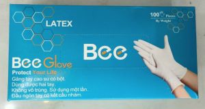 Hộp 100 Chiếc Găng Tay Cao Su Y Tế Bee Glove Latex Có Bột Màu Kem 6.0gr - Size SML Dùng Trong Nha Khoa Spa Thẩm Mỹ Xăm