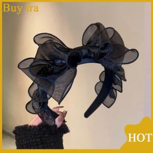 [Buytra] Fashion Korea Retro Black Mesh Big Bow Headband Hair Accessories Women Originality Ruffled Edge Stylist Accessories Hair Hoop