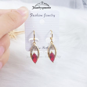 Bông Tai Nữ Titan Dáng Dài Đính Đá Đỏ Mạ Vàng 18K Cách Điệu Thanh Lịch Trẻ Trung B28V5 | Jewelry Queenn