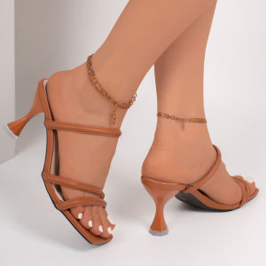 [Free Shipping] Summer Womens Wine Glass Heel Slide Sandals Square Toe Double Strap Stiletto Heel Sandals