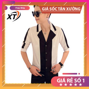 Áo sơ mi nam Áo sơ mi dài 3/4 cổ chữ V phối 2 màu chủ đạo đen trắng phong cách hàn quốc lịch lãm sang trọng. Mã N12
