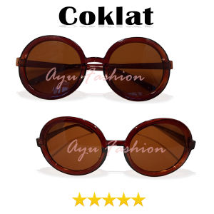 Kacamata Gaya Bulat Untuk Pria Wanita Dewasa Remaja Lensa Anti Silau Trend Vintage Retro Bentuk Oversized Warna Coklat - SUNGLASSES ROUND