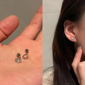 Hoa Tai mini đơn giản khuyên nụ bạc tình yêu trái tim phong cách Hàn Quốc Phụ Kiện Bông tai đá zicon bất đối xứng