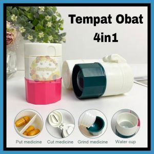 HT - Tempat Obat 4in1 Pemotong Grinder Storage Dispenser Obat TO4IN1