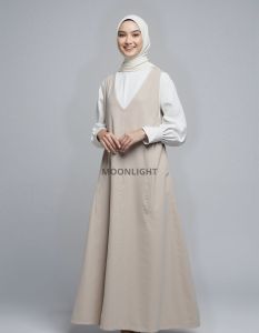 Moonlight & Co - Hyewon Overall | Basic Long Dress Simple V Line Tanpa Lengan Bahan Linen Twill