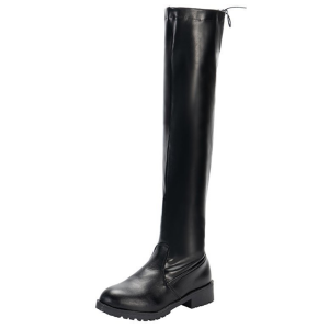 Falimottype Size 35-42 Womens Black Casual Over Knee High Boots Fashionable Flat Bottomed Soft Leather Long Boots