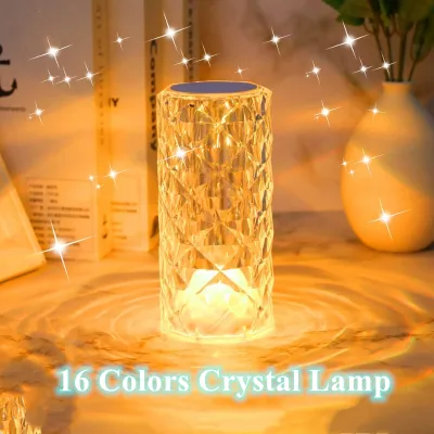 Acrylic LED Crystal Lamp 16 Colors Touch Adjustable Romantic Atmosphere Light Rose Table Light USB Charging RGB Wireless Recharge Deco Night Gift