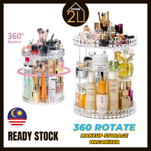 Home2U🏡 360 Rotate Makeup Organizer Diamond Cosmetic Makeup Transparent Storage Box Extra Large Rotating Rack Organizer