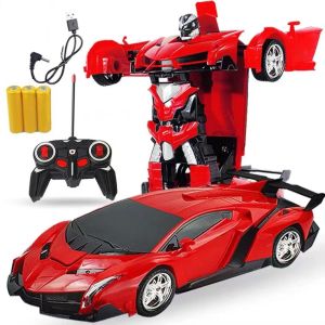 Remote Control Car Toy for Boys 360° Rotating RC Deformation Robot Car Toy with LED Light Transform Robot RC Car Toys