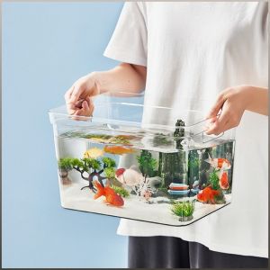 ตู้ปลาแก้ว หรูหราเบาๆ เรียบ ตู้ปลาเทียม ไม่มีความเสี่ยงของกระบอกสูบระเบิด วัสดุ ที่จับสะดวก ทนทาน