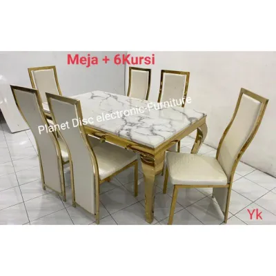 Meja Makan Marmer dgn 6kursi Dining set 6person Meja Marmer Meja batu promo Murah