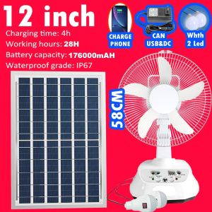 【 2025 】 Solar fan Stand or Desk fan wall fan with charger  with solar panel 2 LED lights  121416 inch  Aluminum products outdoorwaterproof IP67 ample power Strong wind force No noise long service life Used for living room rooms 10 year warranty