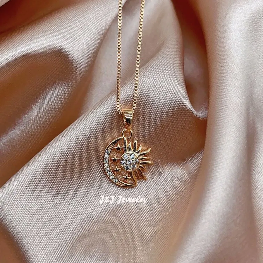 Sun Moon Pendant Necklace - Rhinestone Star Necklaces BFF Fashion Jewelry  4PC | eBay