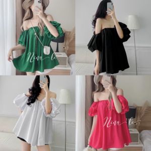 Áo trễ vai tay bồng cực xinh đầm babydoll bo chun hở vai chất mềm mịn