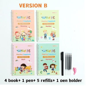 4 IN 1 Magic Practice Writing Book Reusable Learning Copybook Set Practice Education Stationery NEW 4 Books/Set Copybook Kids English Learning Calligraphy Magic Books With Pen Children notebook school