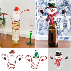 MAKERVY Metal Wine Glass Holder Multicolor Cartoon Santa Snowman Wine Goblet Rack Rustic Space Saving Wine Cup Rack Home Kitchen