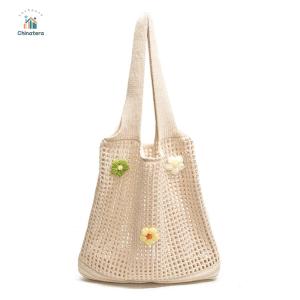 Chic Womens Knitted Tote Bag Summer Crochet Shoulder Bag Hollow Out Design for Casual and Work